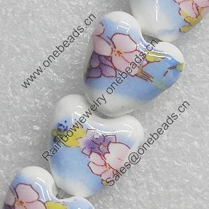 Printing Ceramics Beads, Heart 15x15mm, Sold by Bag  