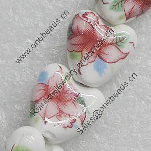 Printing Ceramics Beads, Heart 15x15mm, Sold by Bag  