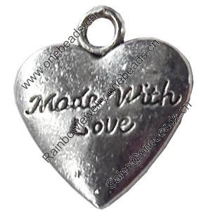 Pendant, Zinc Alloy Jewelry Findings, Heart, 17x18mm, Sold by Bag  