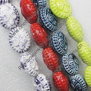 Ceramics Beads, Mix Color, Flat Oval 21x25mm, Sold by Bag  