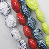 Ceramics Beads, Mix Color, Flat Oval 21x25mm, Sold by Bag  