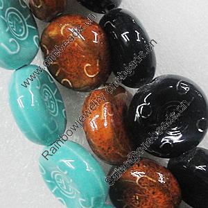 Ceramics Beads, Mix Color, Flat Round 24x10mm, Sold by Bag  