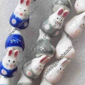 Ceramics Beads, Mix Color, Rabbit, 14x22mm Hole:3mm, Sold by Bag  