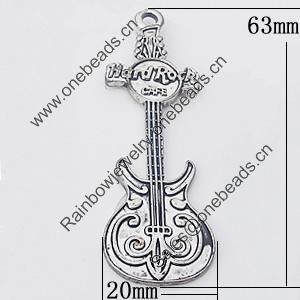 Pendant, Zinc Alloy Jewelry Findings, Quitar 20x63mm, Sold by Bag  