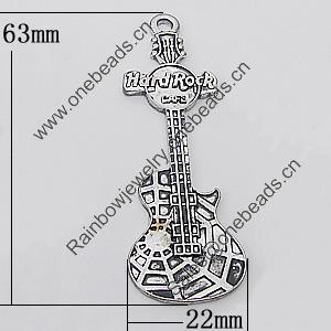 Pendant, Zinc Alloy Jewelry Findings, Quitar 22x63mm, Sold by Bag  