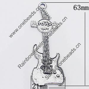 Pendant, Zinc Alloy Jewelry Findings, Quitar 21x63mm, Sold by Bag  