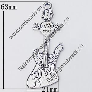 Pendant, Zinc Alloy Jewelry Findings, Quitar 21x63mm, Sold by Bag  