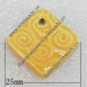 Ceramics Pendants, Diamond, 25mm, Hole:2mm, Sold by PC  