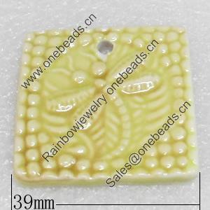 Ceramics Pendants, Square, 39mm Hole:3mm, Sold by PC  