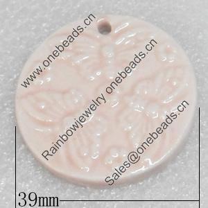 Ceramics Pendants, Round, 39mm Hole:3mm, Sold by PC  