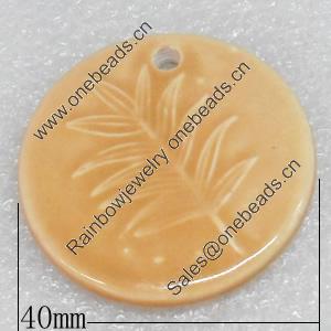 Ceramics Pendants, Round, 40mm Hole:3mm, Sold by PC  