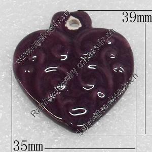 Ceramics Pendants, Heart, 35x39mm Hole:3mm, Sold by PC  