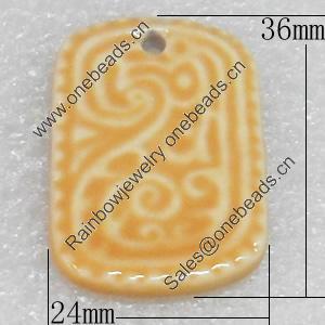 Ceramics Pendants, Rectangle, 24x36mm Hole:3mm, Sold by PC  