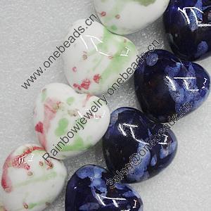 Ceramics Beads, Mix Color, Heart 30x27mm, Sold by Bag  