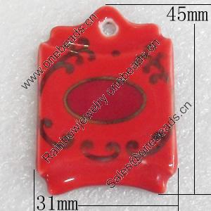 Ceramics Pendants, 31x45mm Hole:3mm, Sold by PC  