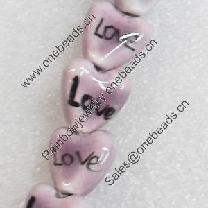 Ceramics Beads, Heart, 15mm Hole:3mm, Sold by PC  
