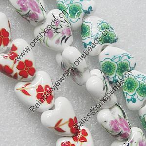 Printing Ceramics Beads, Mix Color, Heart 15x15mm, Sold by Bag  