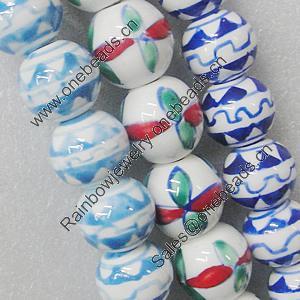 Printing Ceramics Beads, Mix Color, Round 20mm, Sold by Bag  