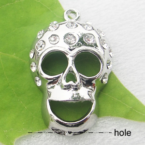 Zinc alloy Jewelry Charm/Connector with rhinestone, Nickel-free & Lead-free A Grade, 24x34mm, Sold by PC