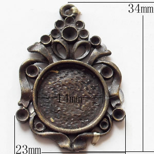 Zinc Alloy Pendant Settings, Outside diameter:23x34mm Inside diameter:14mm, Sold by Bag