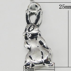 Pendant, Zinc Alloy Jewelry Findings, Rabbit 8x25mm, Sold by Bag