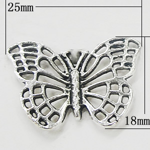 Pendant, Zinc Alloy Jewelry Findings, Butterfly 25x18mm, Sold by Bag