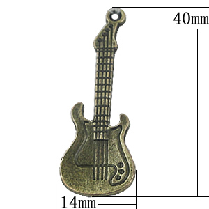 Pendant, Zinc Alloy Jewelry Findings, Guitar 14x40mm, Sold by Bag