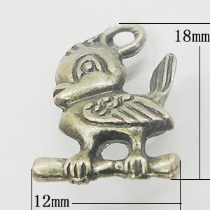 Pendant, Zinc Alloy Jewelry Findings, Bird 12x18mm, Sold by Bag