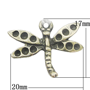 Pendant, Zinc Alloy Jewelry Findings, Dragonfly 20x17mm, Sold by Bag