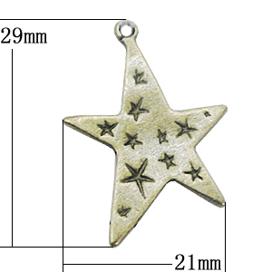 Pendant, Zinc Alloy Jewelry Findings, Star 21x29mm, Sold by Bag