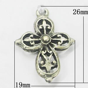 Pendant, Zinc Alloy Jewelry Findings, Cross 19x26mm, Sold by Bag
