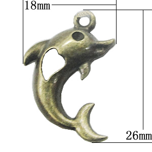 Pendant, Zinc Alloy Jewelry Findings, Dolphin 18x26mm, Sold by Bag