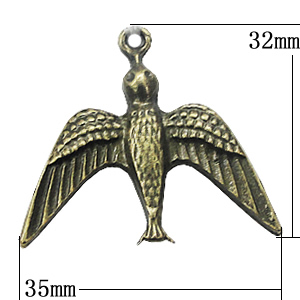 Pendant, Zinc Alloy Jewelry Findings, Bird 35x32mm, Sold by Bag