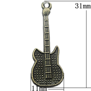 Pendant, Zinc Alloy Jewelry Findings, Guitar 11x31mm, Sold by Bag