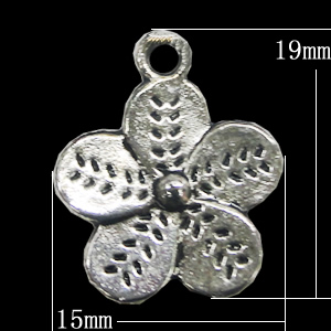 Pendant, Zinc Alloy Jewelry Findings, Flower 15x19mm, Sold by Bag