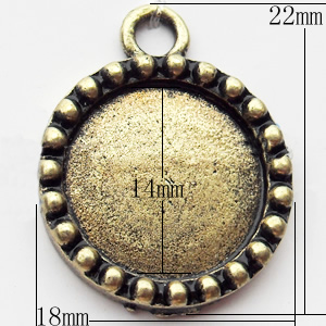 Zinc Alloy Pendant Settings, Outside diameter:18x22mm, Interior diameter:14mm, Sold by Bag