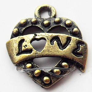 Pendant, Zinc Alloy Jewelry Findings, Heart, 14x16mm, Sold by Bag