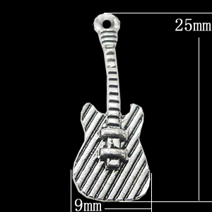 Pendant, Zinc Alloy Jewelry Findings, Guitar 9x25mm, Sold by Bag