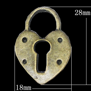 Pendant, Zinc Alloy Jewelry Findings, Lock 18x28mm, Sold by Bag