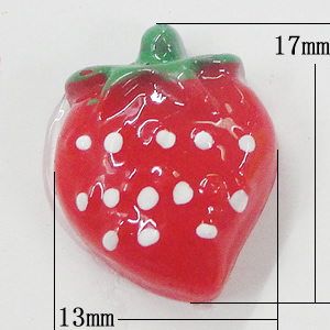 Resin Cabochons, No-Hole Jewelry findings, Strawberry 13x17mm, Sold by Bag