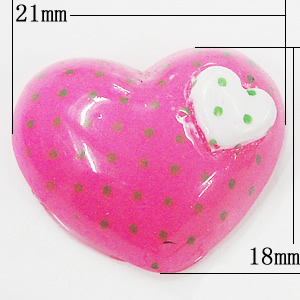 Resin Cabochons, No-Hole Jewelry findings, Heart 21x18mm, Sold by Bag