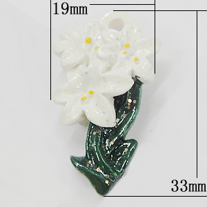 Resin Pendant, Flower 19x33mm, Sold by Bag