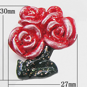 Resin Cabochons, No-Hole Jewelry findings, Flower 27x30mm, Sold by Bag