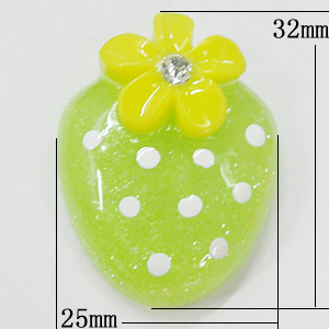 Resin Cabochons, No-Hole Jewelry findings, Strawberry 25x32mm, Sold by Bag