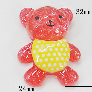 Resin Cabochons, No-Hole Jewelry findings, Bear 24x32mm, Sold by Bag
