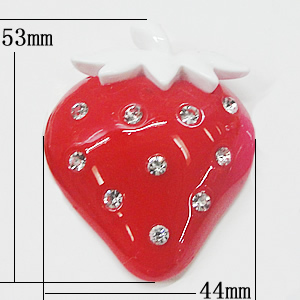 Resin Cabochons, No-Hole Jewelry findings, Strawberry 44x53mm, Sold by Bag