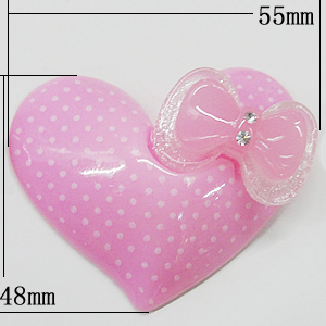 Resin Cabochons, No-Hole Jewelry findings, Heart 55x48mm, Sold by Bag