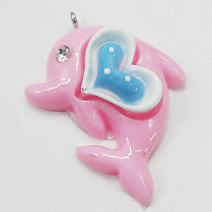 Resin Pendant, Dolphin 32x41mm, Sold by Bag