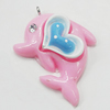 Resin Pendant, Dolphin 32x41mm, Sold by Bag