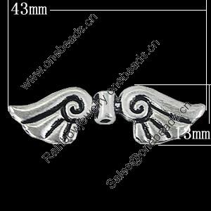 Beads, Zinc Alloy Jewelry Findings, Wing 43x13mm, Sold by Bag